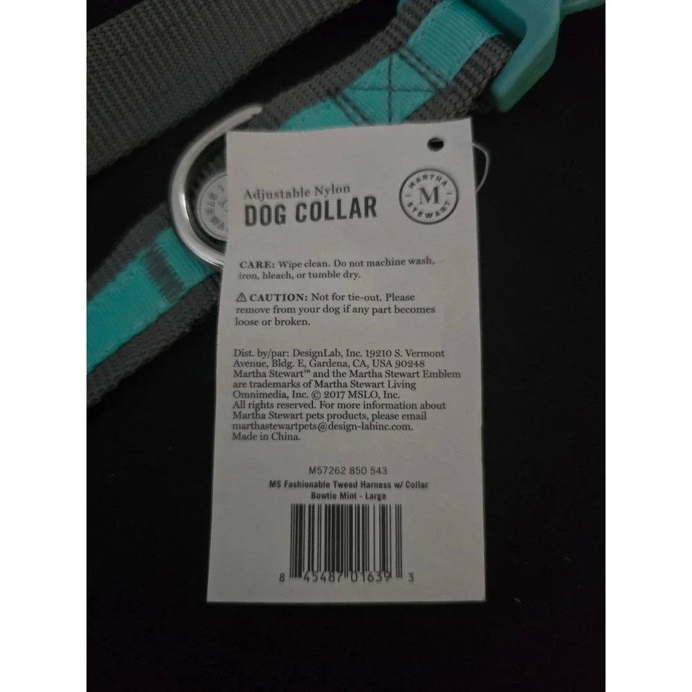 Martha Stewart‎ Gray & Mint Adjustable Nylon Large Dog Collar Size 20 (18-26in)
